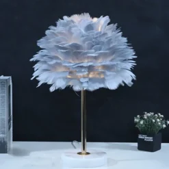 Feather Lamp Northern European Light Luxury Feather Table Lamp Marble American Creative Princess Bedroom Bedside Lamp