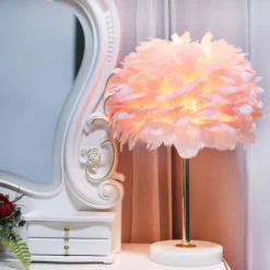 Feather Lamp Northern European Light Luxury Feather Table Lamp Marble American Creative Princess Bedroom Bedside Lamp