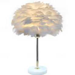 Feather Lamp Northern European Light Luxury Feather Table Lamp Marble American Creative Princess Bedroom Bedside Lamp