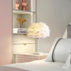 Feather Lamp Northern European Light Luxury Feather Table Lamp Marble American Creative Princess Bedroom Bedside Lamp