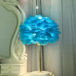 Feather Lamp Northern European Light Luxury Feather Table Lamp Marble American Creative Princess Bedroom Bedside Lamp