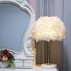 Feather Lamp Northern European Light Luxury Feather Table Lamp Marble American Creative Princess Bedroom Bedside Lamp