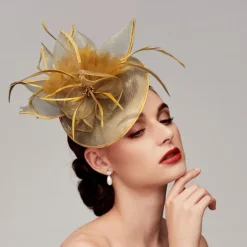 Feathers Net Fascinators Kentucky Hats Headpiece with Feather Cap Flower 1 PC Wedding Horse Race Ladies Day Melbourne Cup Headpiece dress to impress Race Day Dress