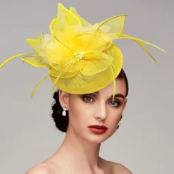 Feathers Net Fascinators Kentucky Hats Headpiece with Feather Cap Flower 1 PC Wedding Horse Race Ladies Day Melbourne Cup Headpiece dress to impress Race Day Dress