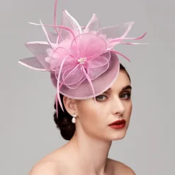 Feathers Net Fascinators Kentucky Hats Headpiece with Feather Cap Flower 1 PC Wedding Horse Race Ladies Day Melbourne Cup Headpiece dress to impress Race Day Dress