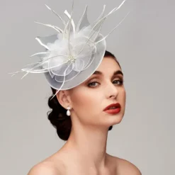 Feathers Net Fascinators Kentucky Hats Headpiece with Feather Cap Flower 1 PC Wedding Horse Race Ladies Day Melbourne Cup Headpiece dress to impress Race Day Dress