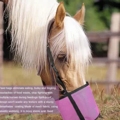 Feed Horses Bag for Grain Hay Bags Heavy Duty Mesh Horse Feeder with Adjustable Strap Comfort Neck Pad Nose Pad and Waterproof Bottom Muzzle