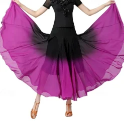 Female Ballroom Dance Swing Skirt Dance Performance Skirt Gradient Color Modern Dance Long Skirt