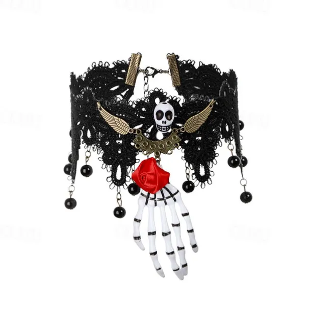 Festive decorations Halloween Skull Hair Band Black Tie Halloween play ornament necklace Headband