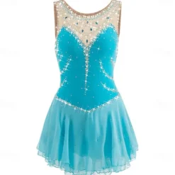 Figure Ice Skating Dresssleeveless Leotard Competition Rhinestones Ice Skating Dance Dresses Costume for Kids Girls Women's