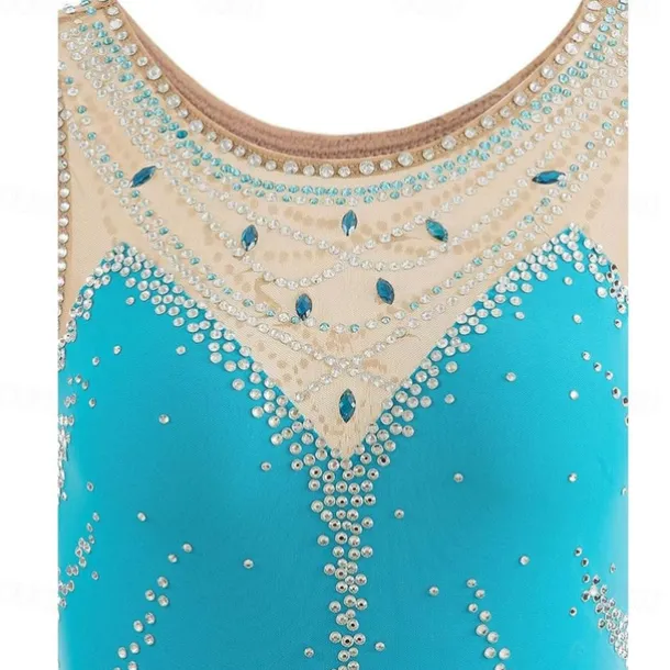 Figure Ice Skating Dresssleeveless Leotard Competition Rhinestones Ice Skating Dance Dresses Costume for Kids Girls Women's