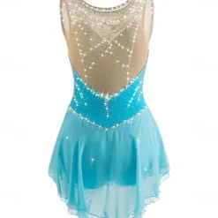 Figure Ice Skating Dresssleeveless Leotard Competition Rhinestones Ice Skating Dance Dresses Costume for Kids Girls Women's