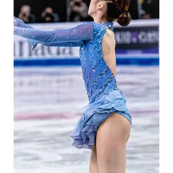 Figure skating costumes for adults and children customized blue spandex mesh grading performance costumes competition training rhinestone women's skirts performance costumes