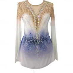 Figure Skating Dress Girls Women Elegant Gradient Quality Crystals Competition Gradient Long Sleeves
