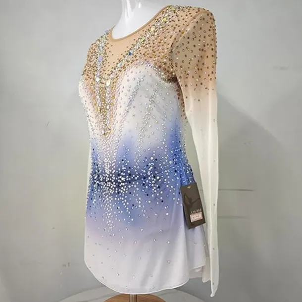 Figure Skating Dress Girls Women Elegant Gradient Quality Crystals Competition Gradient Long Sleeves