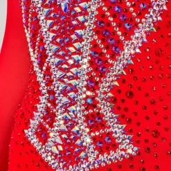 Figure Skating Dress Women's Girls' Ice Skating Dress Red Patchwork Open Back Mesh High Elasticity Training Competition Skating Wear Classic Crystal / Rhinestone Long Sleeve Ice Skating Figure Skating