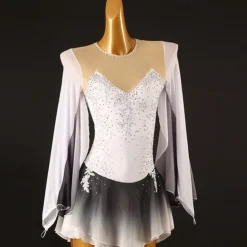 Figure Skating Dress Women's Girls' Ice Skating Dress White Patchwork Mesh High Elasticity Training Competition Skating Wear Classic Crystal / Rhinestone Long Sleeve Ice Skating Figure Skating