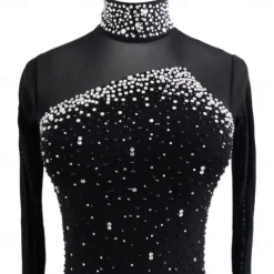 Figure Skating Dress Women's Girls' Ice Skating Dress Black Stretchy Training Competition Skating Wear Thermal Warm Crystal / Rhinestone Long Sleeve Ice Skating Figure Skating