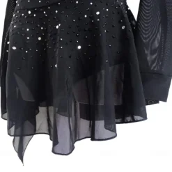 Figure Skating Dress Women's Girls' Ice Skating Dress Black Stretchy Training Competition Skating Wear Thermal Warm Crystal / Rhinestone Long Sleeve Ice Skating Figure Skating