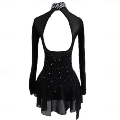Figure Skating Dress Women's Girls' Ice Skating Dress Black Stretchy Training Competition Skating Wear Thermal Warm Crystal / Rhinestone Long Sleeve Ice Skating Figure Skating