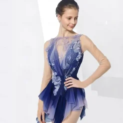 Figure Skating Dress Women's Girls' Ice Skating Dress Dark Blue Thumbhole Halo Dyeing Mesh Spandex Stretchy Training Practice Professional Skating Wear Thermal Warm Classic Crystal / Rhinestone Long