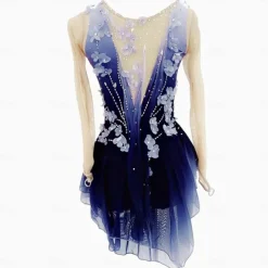 Figure Skating Dress Women's Girls' Ice Skating Dress Dark Blue Thumbhole Halo Dyeing Mesh Spandex Stretchy Training Practice Professional Skating Wear Thermal Warm Classic Crystal / Rhinestone Long