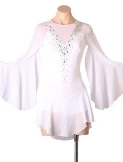 Figure Skating Dress Women's Girls' Ice Skating Dress Outfits White Royal Blue Sky Blue Patchwork Mesh Spandex High Elasticity Training Practice Professional Skating Wear Handmade Crystal / Rhinestone