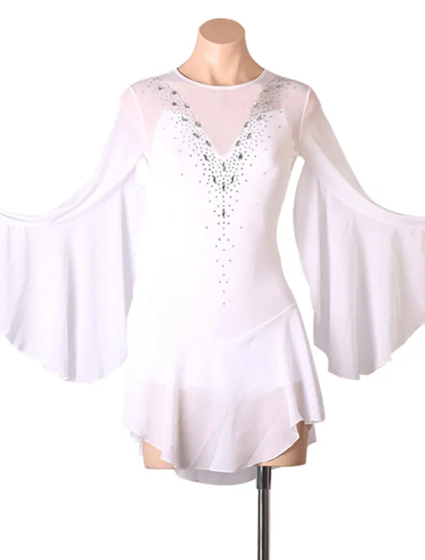 Figure Skating Dress Women's Girls' Ice Skating Dress Outfits White Royal Blue Sky Blue Patchwork Mesh Spandex High Elasticity Training Practice Professional Skating Wear Handmade Crystal / Rhinestone