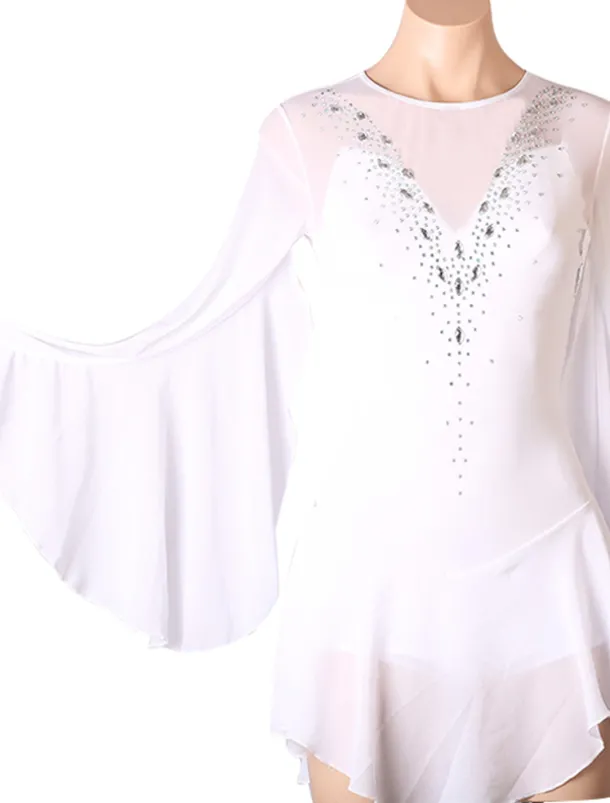 Figure Skating Dress Women's Girls' Ice Skating Dress Outfits White Royal Blue Sky Blue Patchwork Mesh Spandex High Elasticity Training Practice Professional Skating Wear Handmade Crystal / Rhinestone