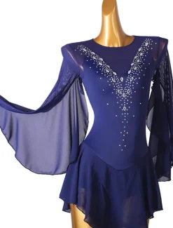 Figure Skating Dress Women's Girls' Ice Skating Dress Outfits White Royal Blue Sky Blue Patchwork Mesh Spandex High Elasticity Training Practice Professional Skating Wear Handmade Crystal / Rhinestone
