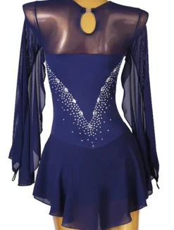 Figure Skating Dress Women's Girls' Ice Skating Dress Outfits White Royal Blue Sky Blue Patchwork Mesh Spandex High Elasticity Training Practice Professional Skating Wear Handmade Crystal / Rhinestone