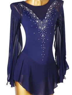 Figure Skating Dress Women's Girls' Ice Skating Dress Outfits White Royal Blue Sky Blue Patchwork Mesh Spandex High Elasticity Training Practice Professional Skating Wear Handmade Crystal / Rhinestone