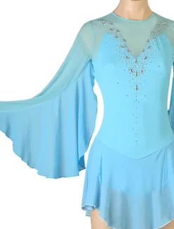 Figure Skating Dress Women's Girls' Ice Skating Dress Outfits White Royal Blue Sky Blue Patchwork Mesh Spandex High Elasticity Training Practice Professional Skating Wear Handmade Crystal / Rhinestone