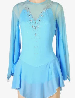 Figure Skating Dress Women's Girls' Ice Skating Dress Outfits White Royal Blue Sky Blue Patchwork Mesh Spandex High Elasticity Training Practice Professional Skating Wear Handmade Crystal / Rhinestone