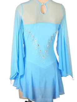 Figure Skating Dress Women's Girls' Ice Skating Dress Outfits White Royal Blue Sky Blue Patchwork Mesh Spandex High Elasticity Training Practice Professional Skating Wear Handmade Crystal / Rhinestone