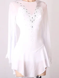 Figure Skating Dress Women's Girls' Ice Skating Dress Outfits White Royal Blue Sky Blue Patchwork Mesh Spandex High Elasticity Training Practice Professional Skating Wear Handmade Crystal / Rhinestone