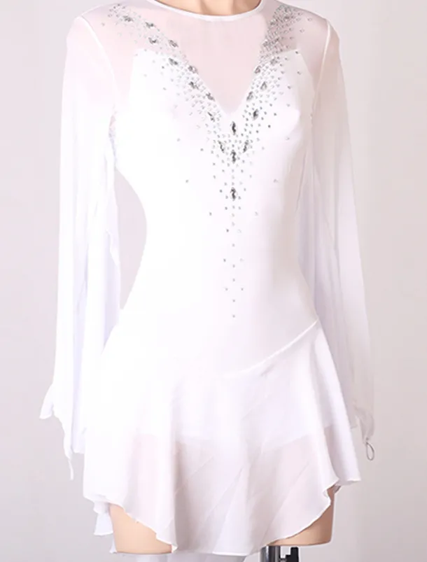 Figure Skating Dress Women's Girls' Ice Skating Dress Outfits White Royal Blue Sky Blue Patchwork Mesh Spandex High Elasticity Training Practice Professional Skating Wear Handmade Crystal / Rhinestone