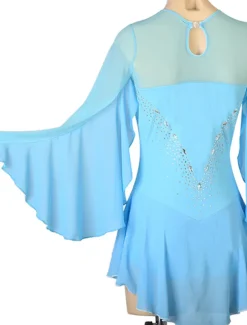 Figure Skating Dress Women's Girls' Ice Skating Dress Outfits White Royal Blue Sky Blue Patchwork Mesh Spandex High Elasticity Training Practice Professional Skating Wear Handmade Crystal / Rhinestone