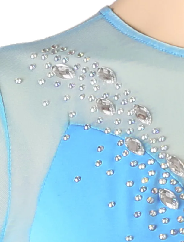 Figure Skating Dress Women's Girls' Ice Skating Dress Outfits White Royal Blue Sky Blue Patchwork Mesh Spandex High Elasticity Training Practice Professional Skating Wear Handmade Crystal / Rhinestone