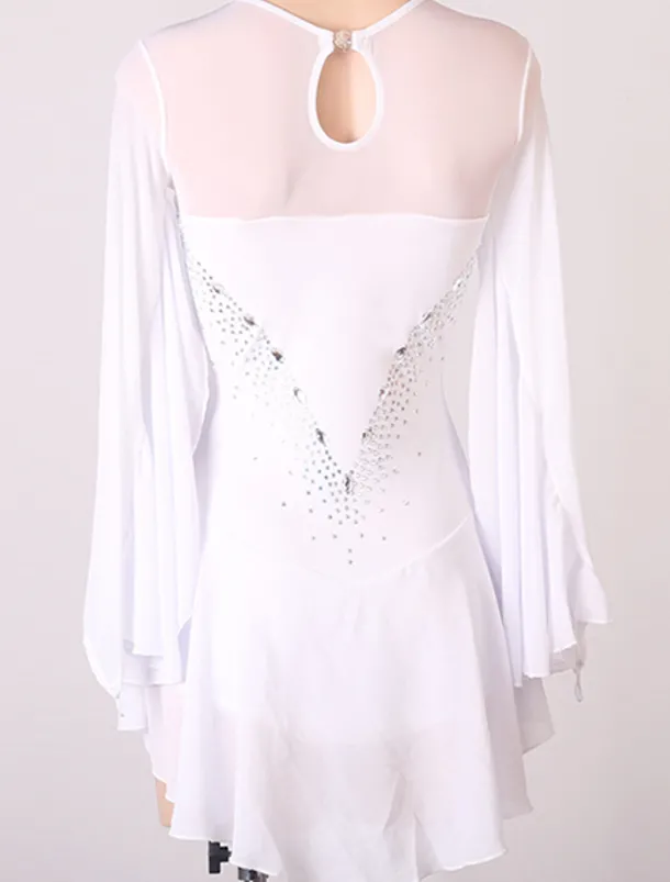 Figure Skating Dress Women's Girls' Ice Skating Dress Outfits White Royal Blue Sky Blue Patchwork Mesh Spandex High Elasticity Training Practice Professional Skating Wear Handmade Crystal / Rhinestone