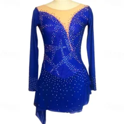 Figure Skating Dress Women's Girls' Ice Skating Dress Black Purple Rosy Pink Spandex High Elasticity Training Competition Skating Wear Handmade Crystal / Rhinestone Long Sleeve Ice Skating Figure