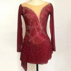 Figure Skating Dress Women's Girls' Ice Skating Dress Black Purple Rosy Pink Spandex High Elasticity Training Competition Skating Wear Handmade Crystal / Rhinestone Long Sleeve Ice Skating Figure