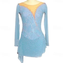 Figure Skating Dress Women's Girls' Ice Skating Dress Black Purple Rosy Pink Spandex High Elasticity Training Competition Skating Wear Handmade Crystal / Rhinestone Long Sleeve Ice Skating Figure