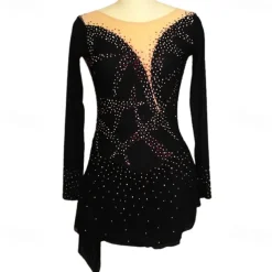 Figure Skating Dress Women's Girls' Ice Skating Dress Black Purple Rosy Pink Spandex High Elasticity Training Competition Skating Wear Handmade Crystal / Rhinestone Long Sleeve Ice Skating Figure