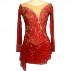 Figure Skating Dress Women's Girls' Ice Skating Dress Black Purple Rosy Pink Spandex High Elasticity Training Competition Skating Wear Handmade Crystal / Rhinestone Long Sleeve Ice Skating Figure