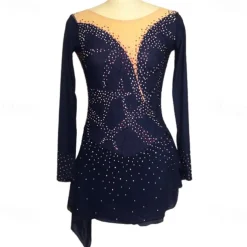 Figure Skating Dress Women's Girls' Ice Skating Dress Black Purple Rosy Pink Spandex High Elasticity Training Competition Skating Wear Handmade Crystal / Rhinestone Long Sleeve Ice Skating Figure