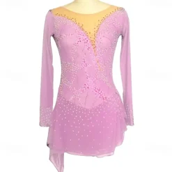 Figure Skating Dress Women's Girls' Ice Skating Dress Black Purple Rosy Pink Spandex High Elasticity Training Competition Skating Wear Handmade Crystal / Rhinestone Long Sleeve Ice Skating Figure