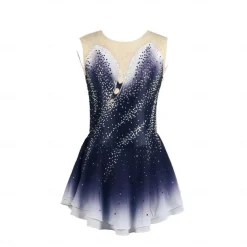 Figure Skating Dress Women's Girls' Ice Skating Dress Burgundy Dark Blue Halo Dyeing Mesh Spandex Stretchy Training Practice Professional Skating Wear Thermal Warm Classic Crystal / Rhinestone