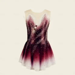 Figure Skating Dress Women's Girls' Ice Skating Dress Burgundy Dark Blue Halo Dyeing Mesh Spandex Stretchy Training Practice Professional Skating Wear Thermal Warm Classic Crystal / Rhinestone