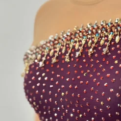 Figure Skating Dress Women's Girls' Ice Skating Dress Burgundy Patchwork Open Back Mesh High Elasticity Training Competition Skating Wear Classic Crystal / Rhinestone Long Sleeve Ice Skating Figure